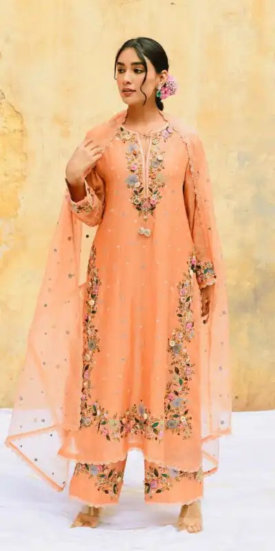 NSR 862 Peach Faux Georgette Slawar Suit with Embroidery Work & Lace Work. Introductory Price ₹2149. Delivery 4-6 Working Days. Shop now. | Jump Suits, Straight Suits, Tops & Bottoms, Track Suits, Trendy Wear, Casual Suits, Creative suits, Designer Suits, Palazzo Suits, Party Wear Suits, Patiala Suits, Salwar suit