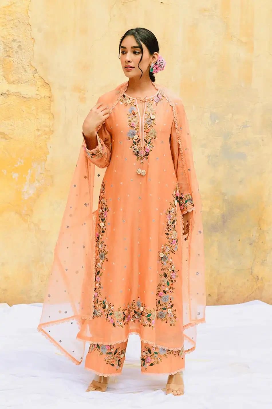 NSR 862 Peach Faux Georgette Slawar Suit with Embroidery Work & Lace Work. Introductory Price ₹2149. Delivery 4-6 Working Days. Shop now. | Jump Suits, Straight Suits, Tops & Bottoms, Track Suits, Trendy Wear, Casual Suits, Creative suits, Designer Suits, Palazzo Suits, Party Wear Suits, Patiala Suits, Salwar suit