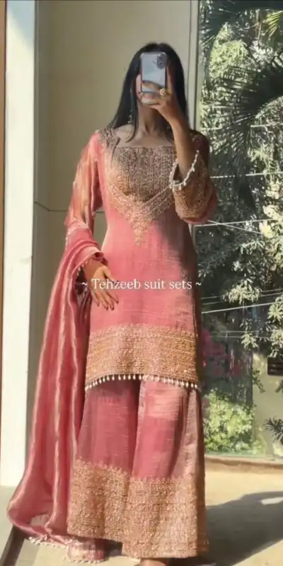 SR 1705 Peach Fendy Silk Salwar Suit Perfect for Wedding, Party, Cultural Events, Sangeet, Housewarming – . Grab it for ₹2449. Delivery 4-6 Working Da | Jump Suits, Straight Suits, Casual Suits, Creative suits, Designer Suits, Palazzo Suits, Party Wear Suits, Patiala Suits, Salwar suit