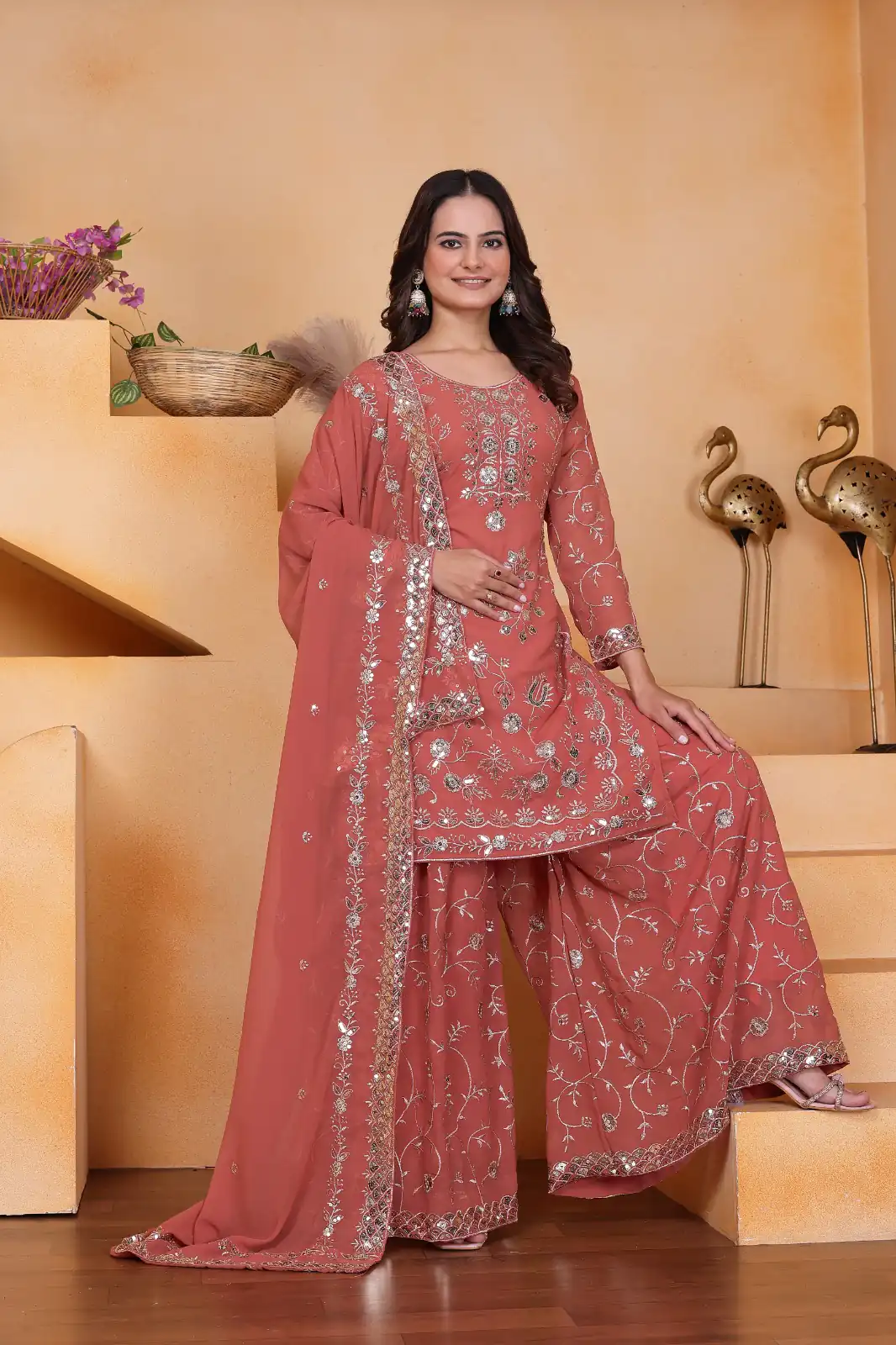 FE 99 Peach Color Fox Georgette Salwar Suit with Embroidery Work. Online Now at just ₹2549. Delivery 4-6 Working Days. Shop now. | Jump Suits, Straight Suits, Casual Suits, Creative suits, Designer Suits, Palazzo Suits, Party Wear Suits, Patiala Suits, Salwar suit