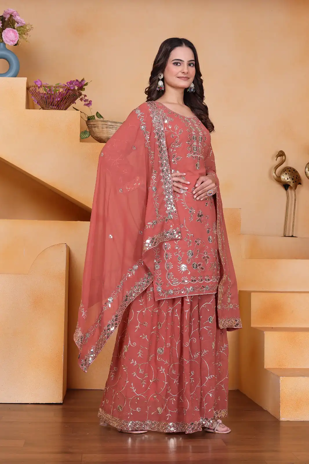 FE 99 Peach Color Fox Georgette Salwar Suit with Embroidery Work. Online Now at just ₹2549. Delivery 4-6 Working Days. Shop now. | Jump Suits, Straight Suits, Casual Suits, Creative suits, Designer Suits, Palazzo Suits, Party Wear Suits, Patiala Suits, Salwar suit