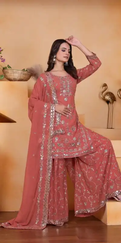 FE 99 Peach Color Fox Georgette Salwar Suit with Embroidery Work. Online Now at just ₹2549. Delivery 4-6 Working Days. Shop now. | Jump Suits, Straight Suits, Casual Suits, Creative suits, Designer Suits, Palazzo Suits, Party Wear Suits, Patiala Suits, Salwar suit
