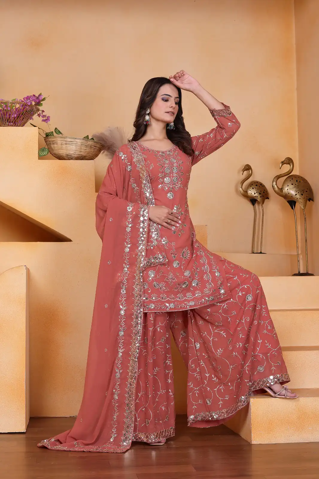 FE 99 Peach Color Fox Georgette Salwar Suit with Embroidery Work. Online Now at just ₹2549. Delivery 4-6 Working Days. Shop now. | Jump Suits, Straight Suits, Casual Suits, Creative suits, Designer Suits, Palazzo Suits, Party Wear Suits, Patiala Suits, Salwar suit