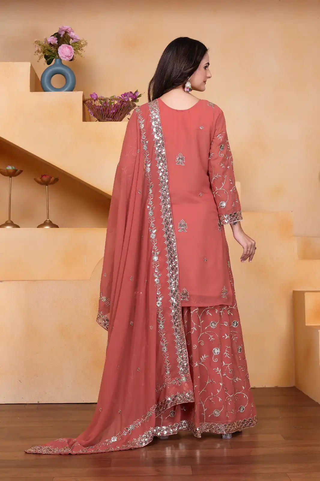 FE 99 Peach Color Fox Georgette Salwar Suit with Embroidery Work. Online Now at just ₹2549. Delivery 4-6 Working Days. Shop now. | Jump Suits, Straight Suits, Casual Suits, Creative suits, Designer Suits, Palazzo Suits, Party Wear Suits, Patiala Suits, Salwar suit