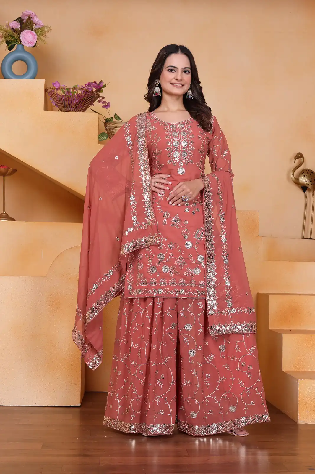 FE 99 Peach Color Fox Georgette Salwar Suit with Embroidery Work. Online Now at just ₹2549. Delivery 4-6 Working Days. Shop now. | Jump Suits, Straight Suits, Casual Suits, Creative suits, Designer Suits, Palazzo Suits, Party Wear Suits, Patiala Suits, Salwar suit
