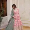 Peach Russian Silk Embroidery Zari Work Gown