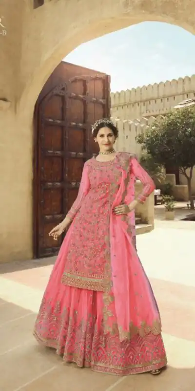 Peach Soft Net With Embroidery Work Salwar Suit