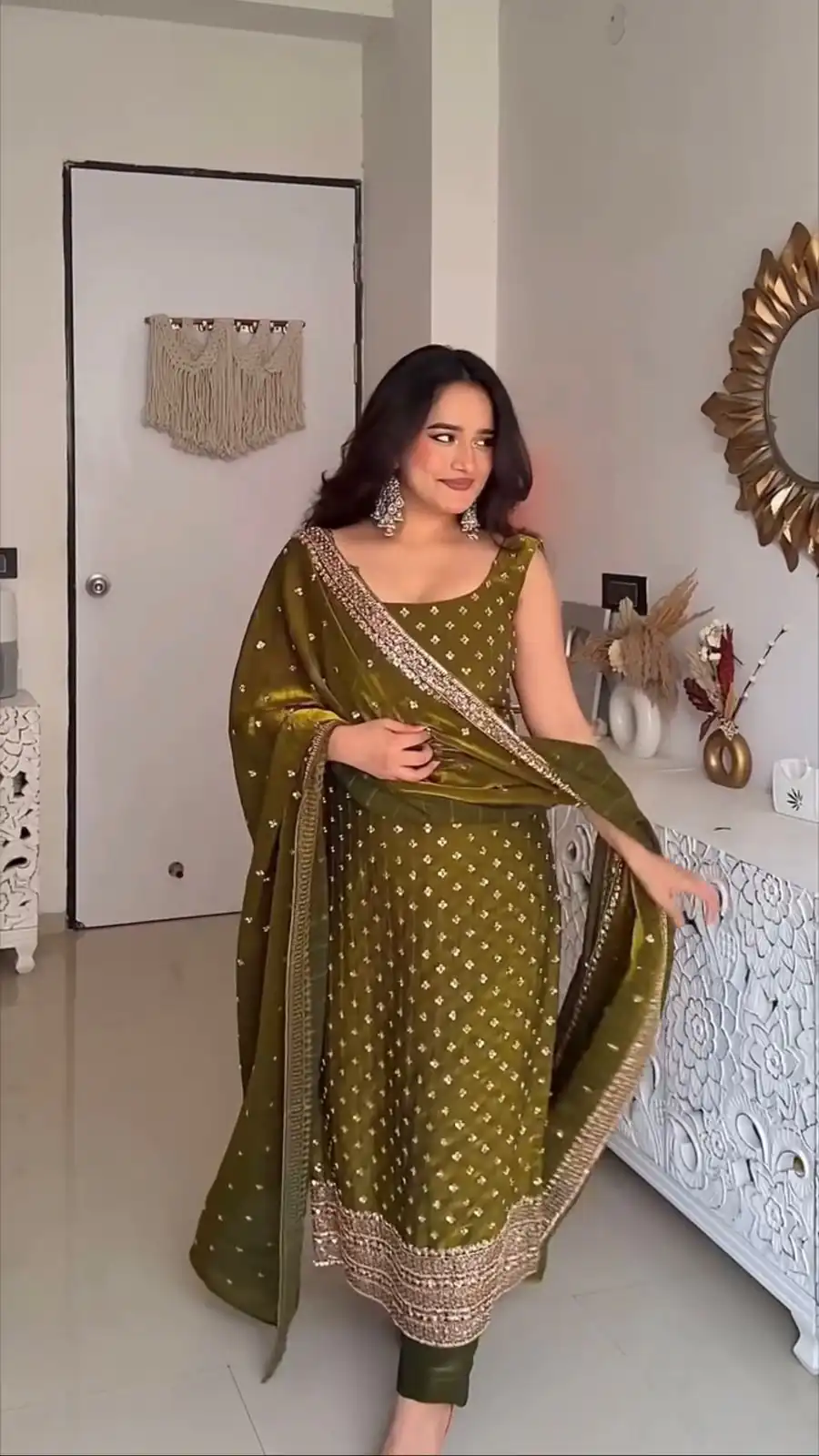 KD 1577 Mehendi Fendy Silk Salwar Suit with Mirror Work & Embroidery Work. Best Price ₹1999. Delivery 4-6 Working Days. Shop now. | Jump Suits, Straight Suits, Casual Suits, Creative suits, Designer Suits, Palazzo Suits, Party Wear Suits, Patiala Suits, Salwar suit