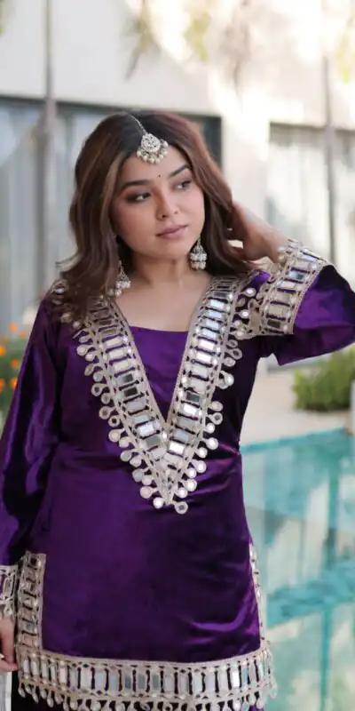 Z 111 Purple in Color 9000 Velvet. Mirror Work & Embroidery Work Salwar Suit Get it for ₹1999. Delivery 4-6 Working Days. Shop now. | Jump Suits, Straight Suits, Casual Suits, Creative suits, Palazzo Suits, Party Wear Suits, Patiala Suits, Salwar suit