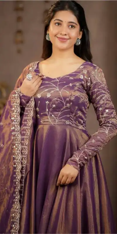 MD 3078 Purple Color Cosmos Silk Anarkali Suit with Embroidery Work. Now at just ₹2399. Delivery 4-6 Working Days. Shop now. | Anarkali Suits, Bollywood Anarkali, Creative-Anarkali, Designer Anarkali, Embroidered Anarkali, Party Wear Anarkali