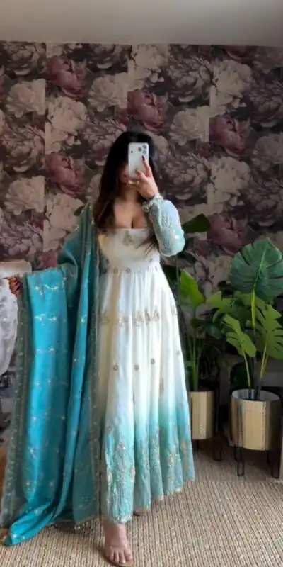 RTC 5986 White Star Gorgette Salwar Suit with Designer Work. Affordable Price ₹2599. Delivery 4-6 Working Days. Shop now. | Anarkali Suits, Bollywood Anarkali, Creative-Anarkali, Designer Anarkali, Embroidered Anarkali, Party Wear Anarkali