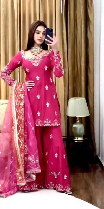 WW 1223 Pink Color Chinon Silk Sawlar Suit with Embroidery Work. Exclusive Offer ₹2099. Delivery 4-6 Working Days. Shop now. | Jump Suits, Straight Suits, Casual Suits, Creative suits, Designer Suits, Palazzo Suits, Party Wear Suits, Patiala Suits, Salwar suit