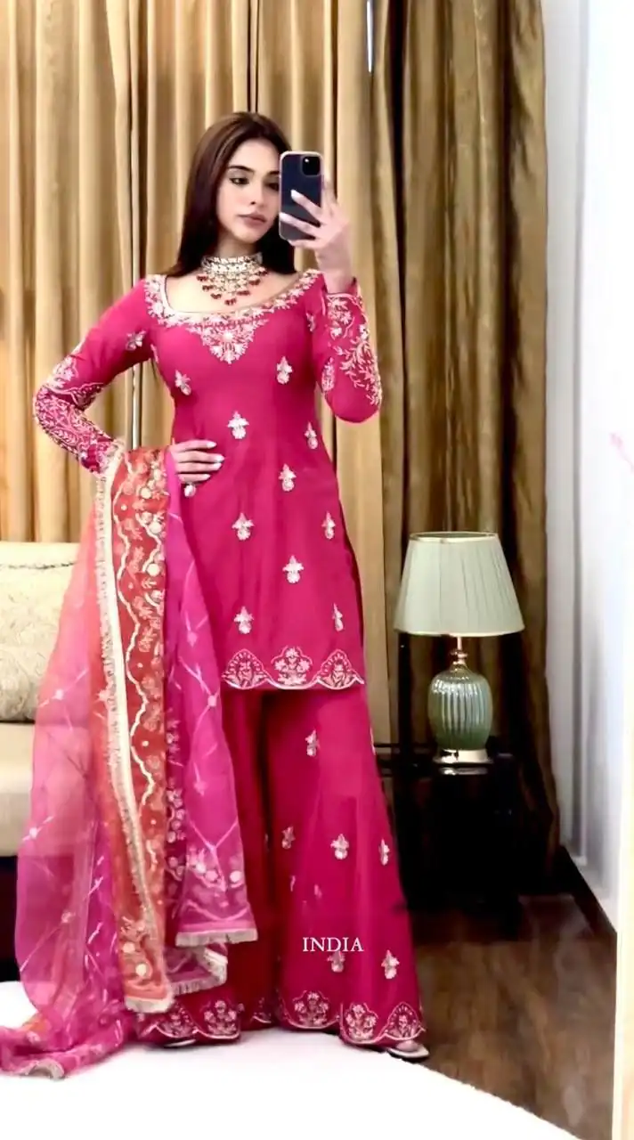 WW 1223 Pink Color Chinon Silk Sawlar Suit with Embroidery Work. Exclusive Offer ₹2099. Delivery 4-6 Working Days. Shop now. | Jump Suits, Straight Suits, Casual Suits, Creative suits, Designer Suits, Palazzo Suits, Party Wear Suits, Patiala Suits, Salwar suit