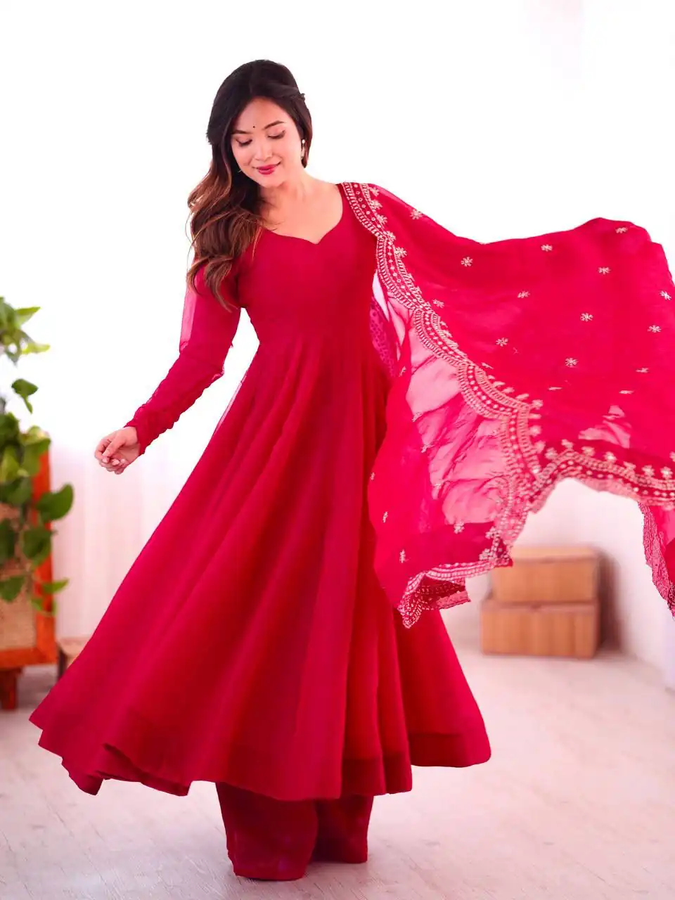 Pink Fandy Silk Embroidery Work Gown - Image 2