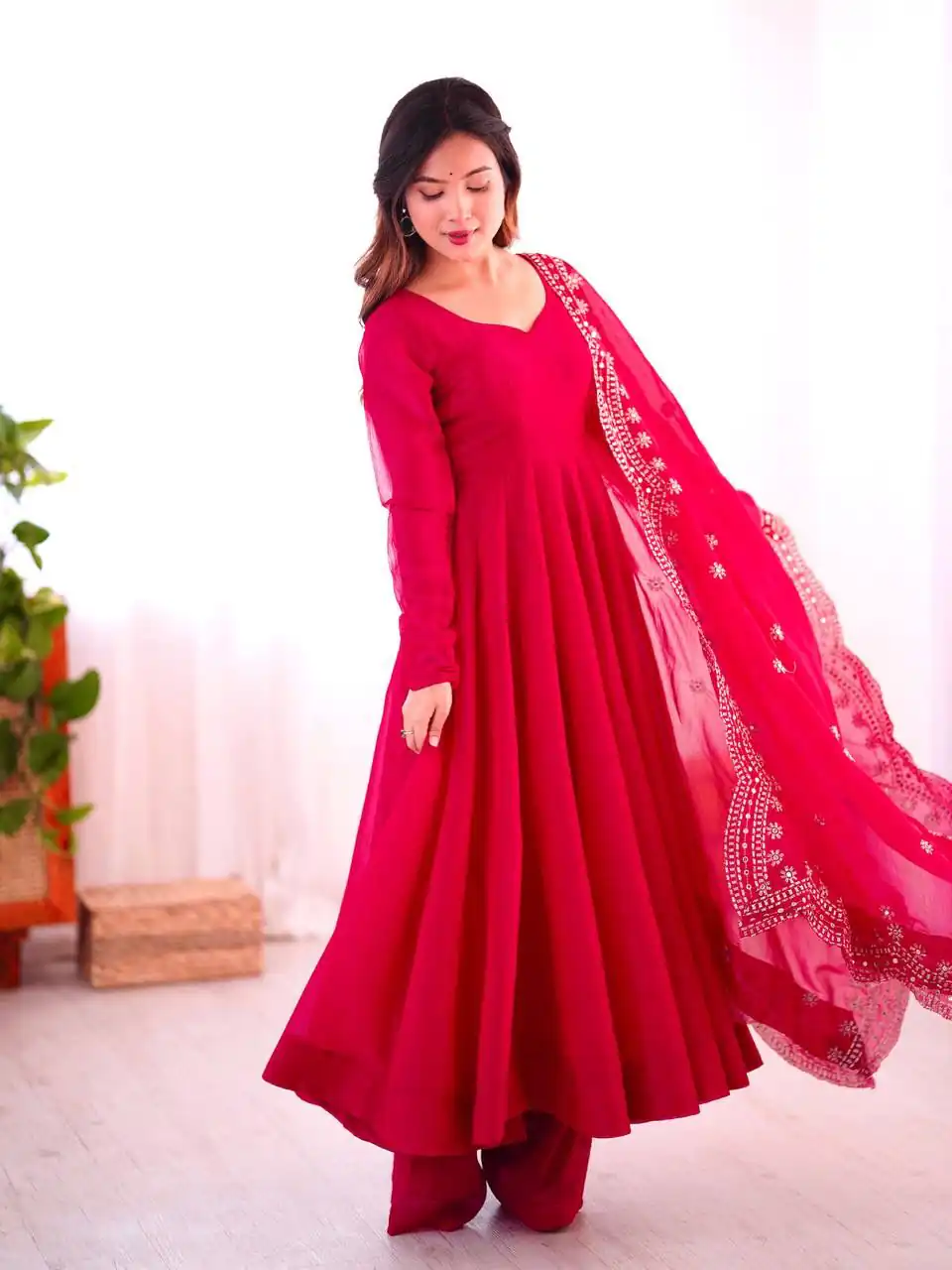 Pink Fandy Silk Embroidery Work Gown