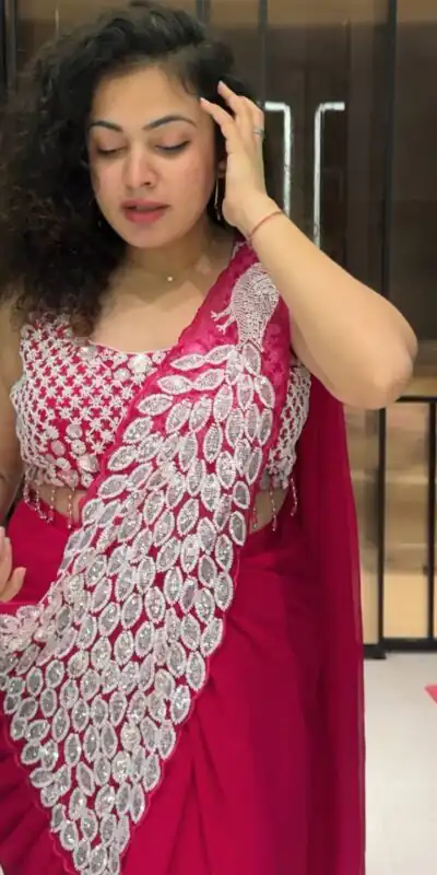 ST 1165 Pink Faux Georgette Saree with Embroidery Work & Sequins Work. Now at just ₹1799. Delivery 4-6 Working Days. Shop now. | Bollywood Sarees, Creative Sarees, Designer Sarees, Embroidered Sarees, Ethnic Saree, Modern Digital sarees, Party Wear Sarees, Sarees