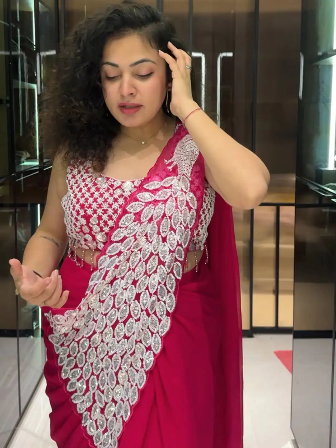 ST 1165 Pink Faux Georgette Saree with Embroidery Work & Sequins Work. Now at just ₹1799. Delivery 4-6 Working Days. Shop now. | Bollywood Sarees, Creative Sarees, Designer Sarees, Embroidered Sarees, Ethnic Saree, Modern Digital sarees, Party Wear Sarees, Sarees