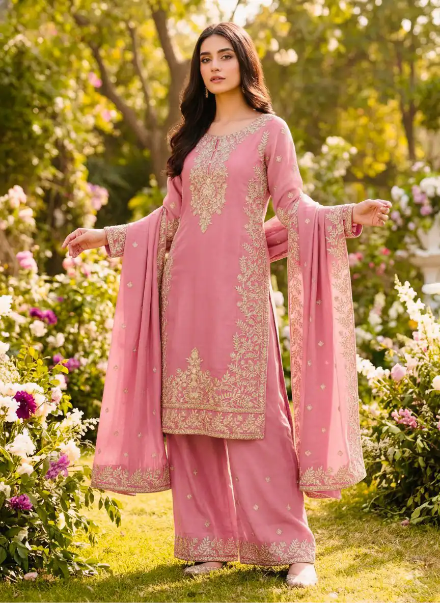 SRK 5316 Pink Organza Silk Salwar Suit Perfect for Wedding, Party, Makar Sankranti, Eid, Durga Puja – . Affordable Price ₹2149. Delivery 4-6 Workin | Jump Suits, Straight Suits, Casual Suits, Creative suits, Designer Suits, Palazzo Suits, Party Wear Suits, Patiala Suits, Salwar suit