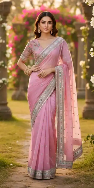 SC 1018 Pink Soft Organza Silk Saree with Lace Work & Embroidery Work. Festive Deal ₹2099. Delivery 4-6 Working Days. Shop now. | Bollywood Sarees, Creative Sarees, Designer Sarees, Embroidered Sarees, Ethnic Saree, Modern Digital sarees, Party Wear Sarees, Sarees