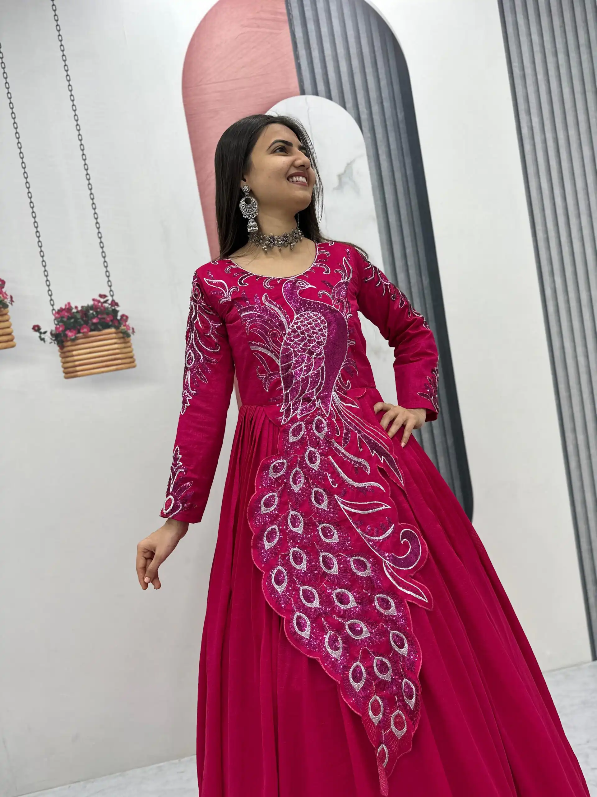 PC 564 Pink Vichitra Silk Gown Perfect for Wedding, Party, Holi, Anniversary, Mehendi –. Grab it for ₹2049. Delivery 4-6 Working Days. Shop now. | Bollywood Gowns, Creative Gowns, Designer Gowns, Embroidered Gowns, Gowns, Party Wear Gowns