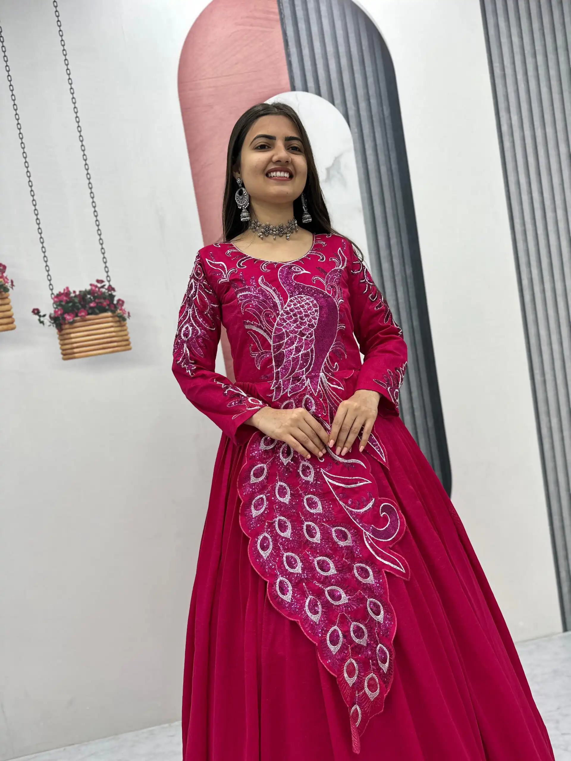 PC 564 Pink Vichitra Silk Gown Perfect for Wedding, Party, Holi, Anniversary, Mehendi –. Grab it for ₹2049. Delivery 4-6 Working Days. Shop now. | Bollywood Gowns, Creative Gowns, Designer Gowns, Embroidered Gowns, Gowns, Party Wear Gowns
