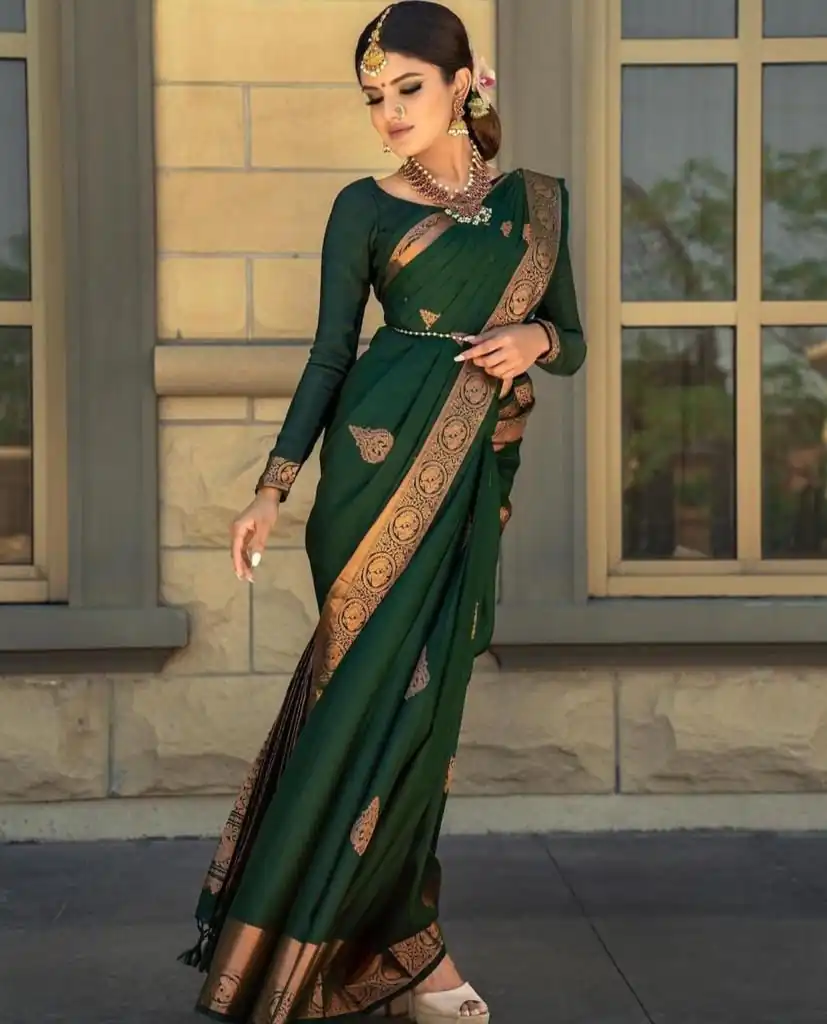 KPR 129 Green Soft Lichi Silk Saree Perfect for Wedding, Party, Reception, Diwali, Ethnic Day – . Affordable Price ₹1349. Delivery 4-6 Working Days. | Bollywood Sarees, Creative Sarees, Designer Sarees, Embroidered Sarees, Ethnic Saree, Modern Digital sarees, Party Wear Sarees, Sarees