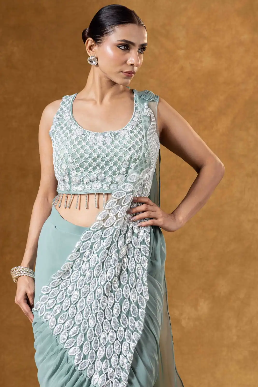 ST 1165 Grey Faux Georgette Saree with Embroidery Work & Sequins Work. Now at just ₹1799. Delivery 4-6 Working Days. Shop now. | Bollywood Sarees, Creative Sarees, Designer Sarees, Embroidered Sarees, Ethnic Saree, Modern Digital sarees, Party Wear Sarees, Sarees