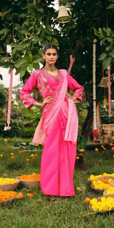 RR 34 Pink Shimmer Saree Perfect for Wedding, Party, Cultural Events, Durga Puja, Reception – . Best Price ₹2049. Delivery 4-6 Working Days. Shop now. | Bollywood Sarees, Creative Sarees, Designer Sarees, Embroidered Sarees, Ethnic Saree, Modern Digital sarees, Party Wear Sarees, Sarees