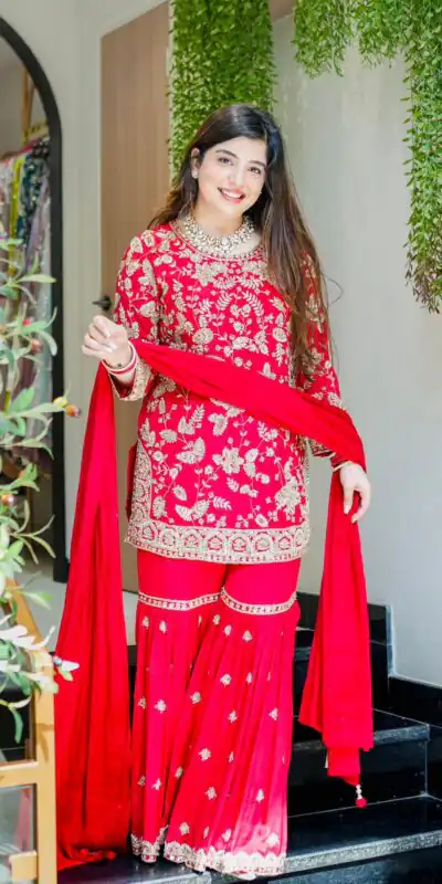 SRK 5302 Red Color Georgette Salwar Suit with Embroidery Work. online Get it for ₹1899. Delivery 4-6 Working Days. Shop now. | Jump Suits, Straight Suits, Casual Suits, Creative suits, Designer Suits, Palazzo Suits, Party Wear Suits, Patiala Suits, Salwar suit