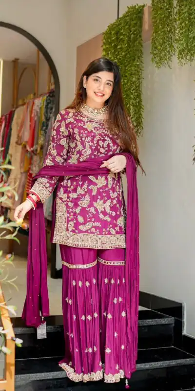 SRK 5302 Wine Color Georgette Salwar Suit with Embroidery Work. online Get it for ₹1899. Delivery 4-6 Working Days. Shop now. | Jump Suits, Straight Suits, Casual Suits, Creative suits, Designer Suits, Palazzo Suits, Party Wear Suits, Patiala Suits, Salwar suit