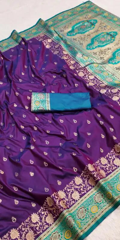 MB 3315 Purple Color Banarasi Silk Gold Zari Border Saree . Wedding, Party, Festive, Available at ₹2049 only. Delivery 4-6 Working Days. Shop now. | Bollywood Sarees, Creative Sarees, Designer Sarees, Embroidered Sarees, Ethnic Saree, Modern Digital sarees, Party Wear Sarees, Sarees