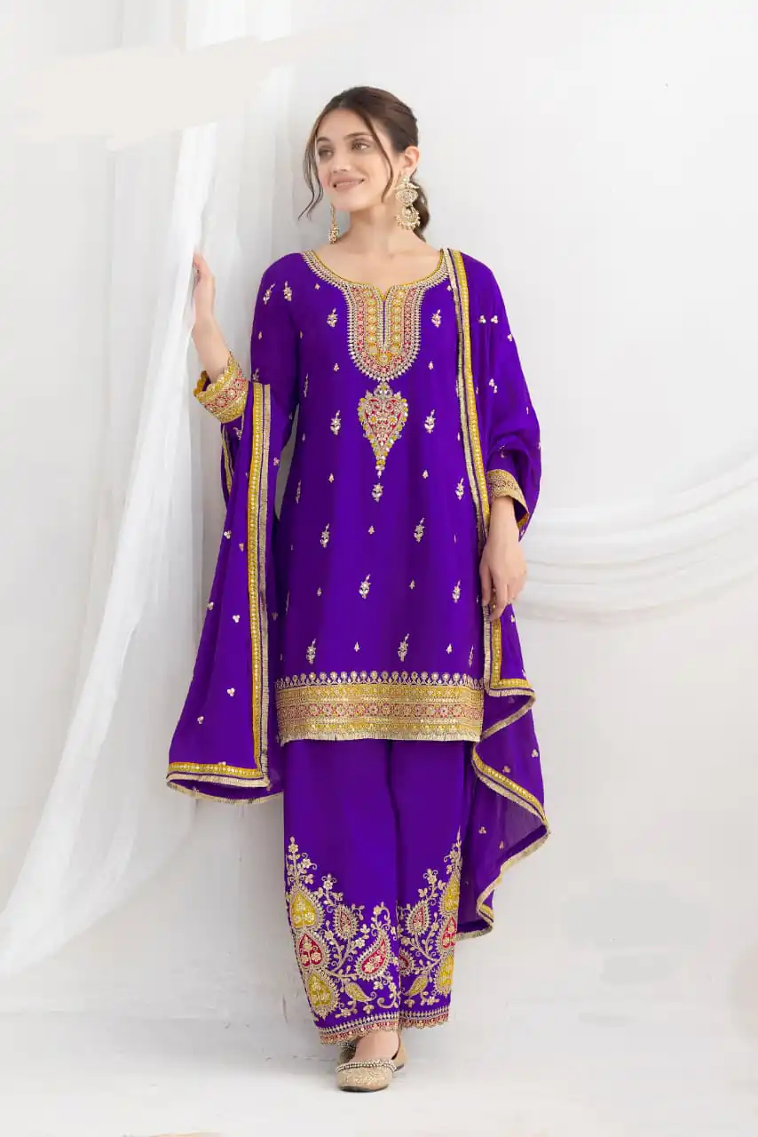 DS GULZAR 2641 Purple in Chinon Embroidery Work & Mirror Work Salwar Suit. Now at just ₹3049. Delivery 4-6 Working Days. Shop now. | Jump Suits, Straight Suits, Tops & Bottoms, Track Suits, Trendy Wear, Casual Suits, Creative suits, Designer Suits, Palazzo Suits, Party Wear Suits, Patiala Suits, Salwar suit