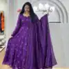 Purple Chinon Embroidery Work Gown