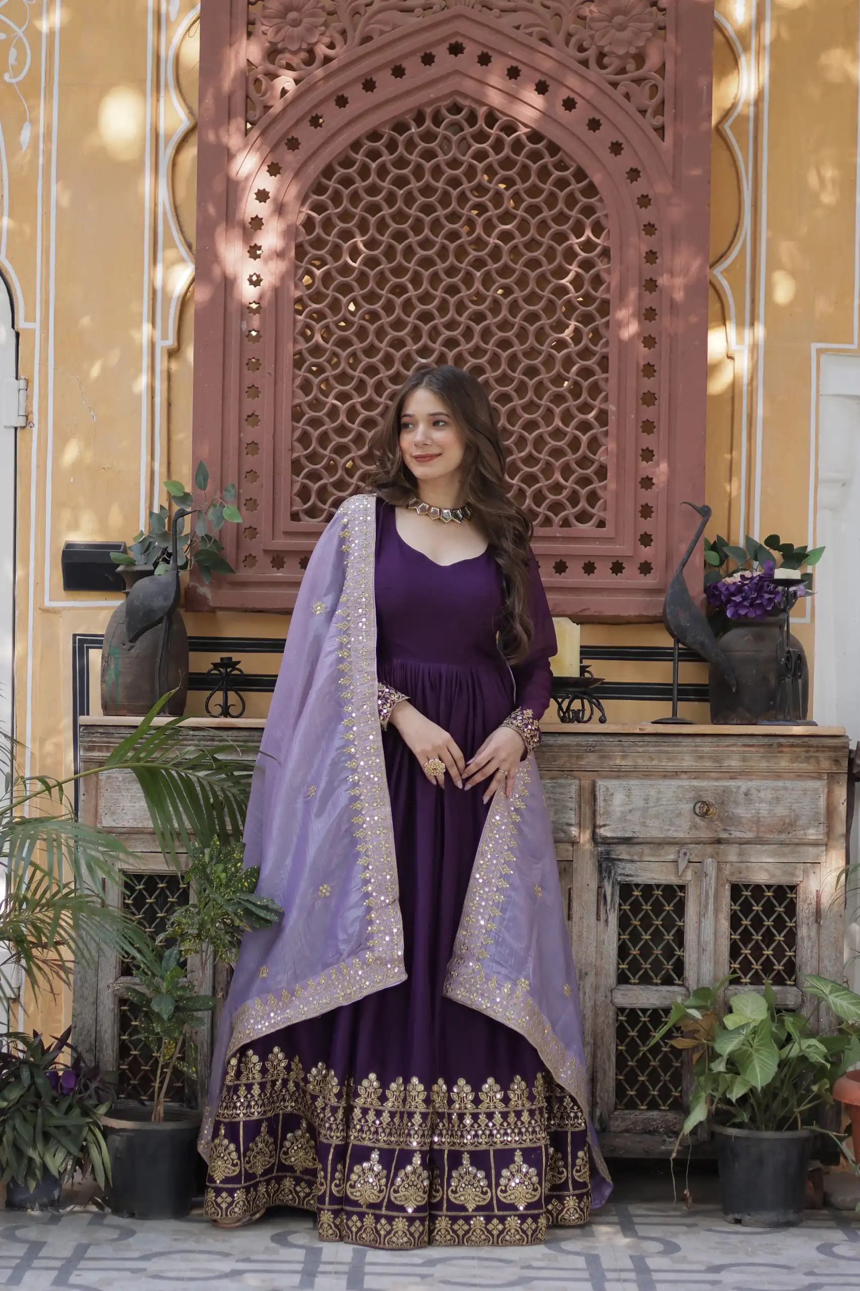 KA 1143 Purple Faux Georgette Sequence Work Gown Gown. Wedding, Party, Festive, Events Grab it for ₹2649. Delivery 4-6 Working Days. Shop now. | Bollywood Gowns, Creative Gowns, Designer Gowns, Embroidered Gowns, Gowns, Party Wear Gowns