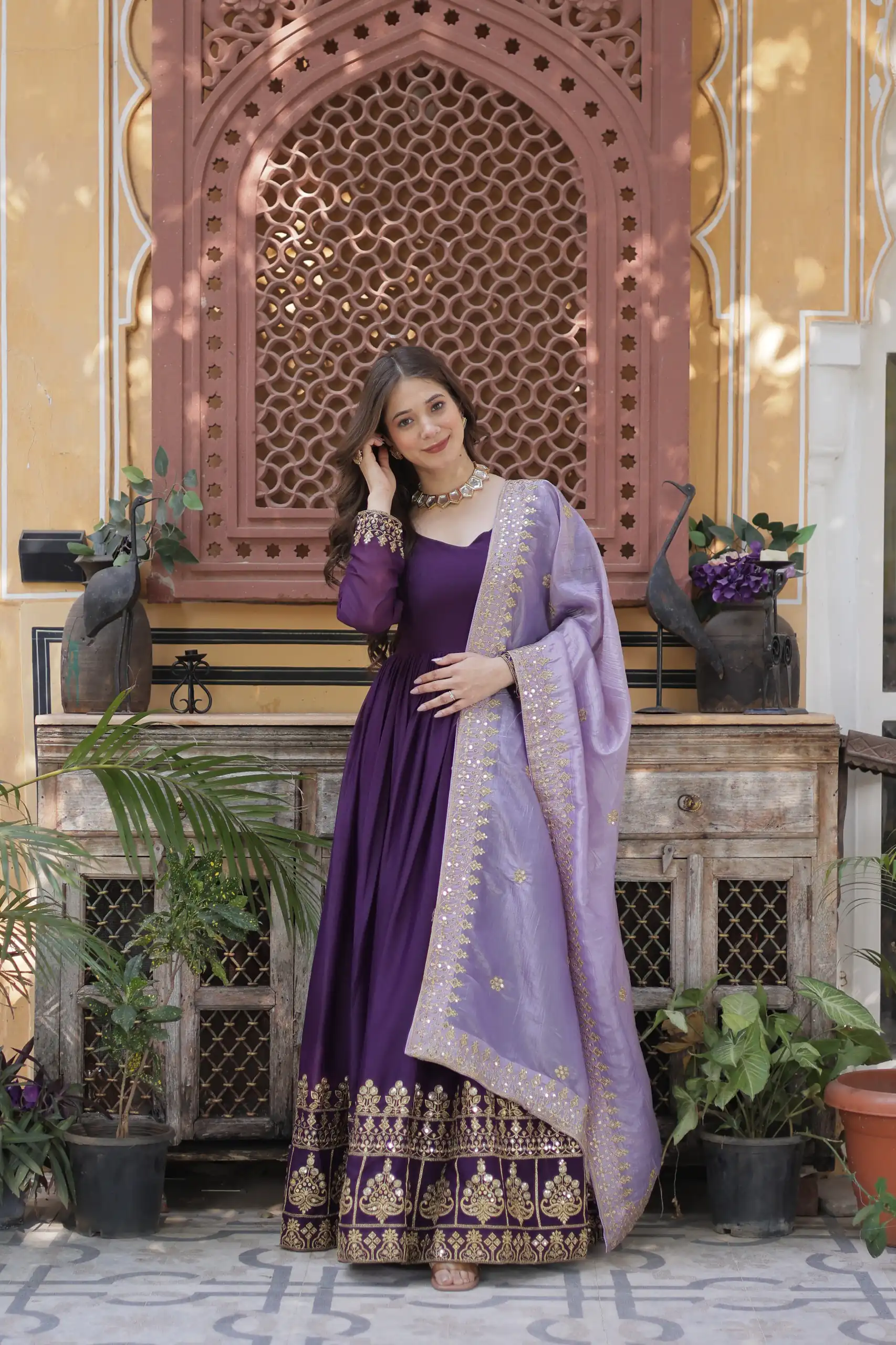 KA 1143 Purple Faux Georgette Sequence Work Gown Gown. Wedding, Party, Festive, Events Grab it for ₹2649. Delivery 4-6 Working Days. Shop now. | Bollywood Gowns, Creative Gowns, Designer Gowns, Embroidered Gowns, Gowns, Party Wear Gowns