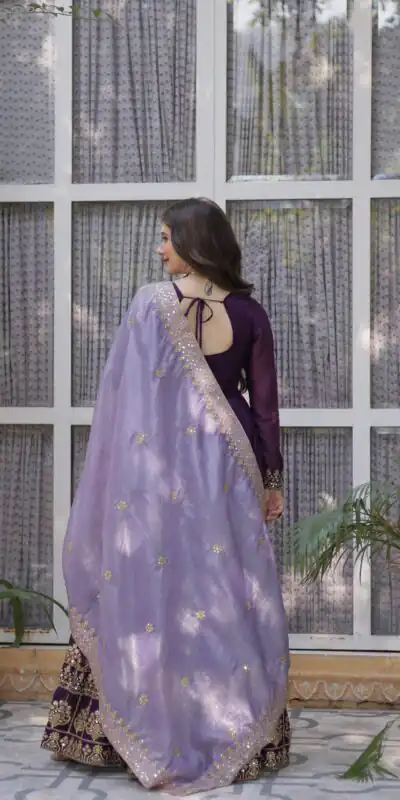 KA 1143 Purple Faux Georgette Sequence Work Gown Gown. Wedding, Party, Festive, Events Grab it for ₹2649. Delivery 4-6 Working Days. Shop now. | Bollywood Gowns, Creative Gowns, Designer Gowns, Embroidered Gowns, Gowns, Party Wear Gowns