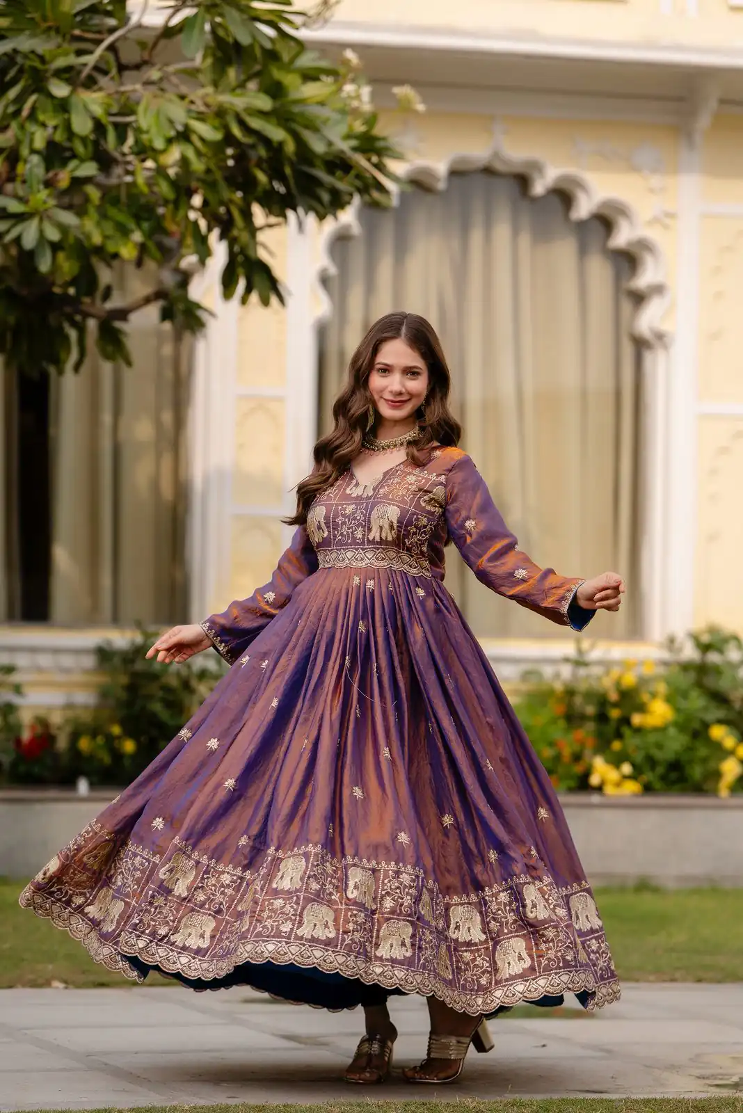 RR 38 Purple Fendy Satin Gown Perfect for Wedding, Party, Pongal, Makar Sankranti, Ganesh Chaturthi – . Available at ₹2649 only. Delivery 4-6 Wor | Bollywood Gowns, Creative Gowns, Designer Gowns, Embroidered Gowns, Gowns, Party Wear Gowns