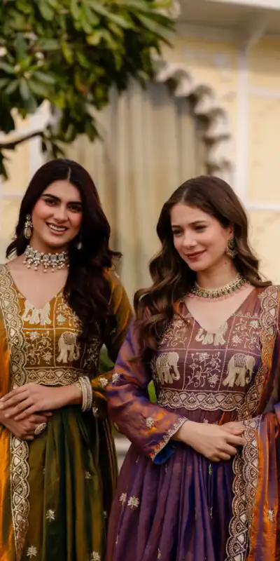 RR 38 Purple Fendy Satin Gown Perfect for Wedding, Party, Pongal, Makar Sankranti, Ganesh Chaturthi – . Available at ₹2649 only. Delivery 4-6 Wor | Bollywood Gowns, Creative Gowns, Designer Gowns, Embroidered Gowns, Gowns, Party Wear Gowns