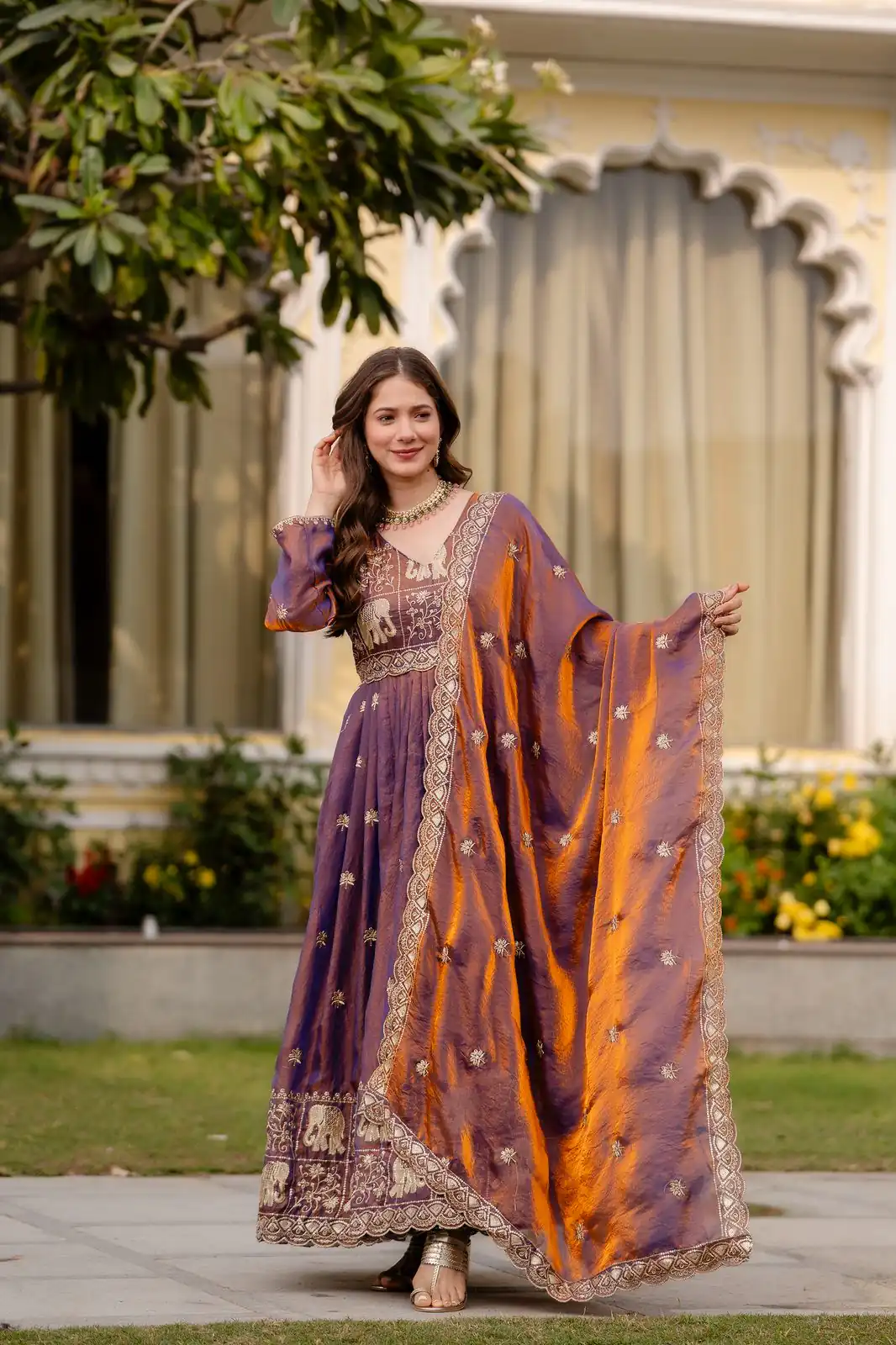 RR 38 Purple Fendy Satin Gown Perfect for Wedding, Party, Pongal, Makar Sankranti, Ganesh Chaturthi – . Available at ₹2649 only. Delivery 4-6 Wor | Bollywood Gowns, Creative Gowns, Designer Gowns, Embroidered Gowns, Gowns, Party Wear Gowns