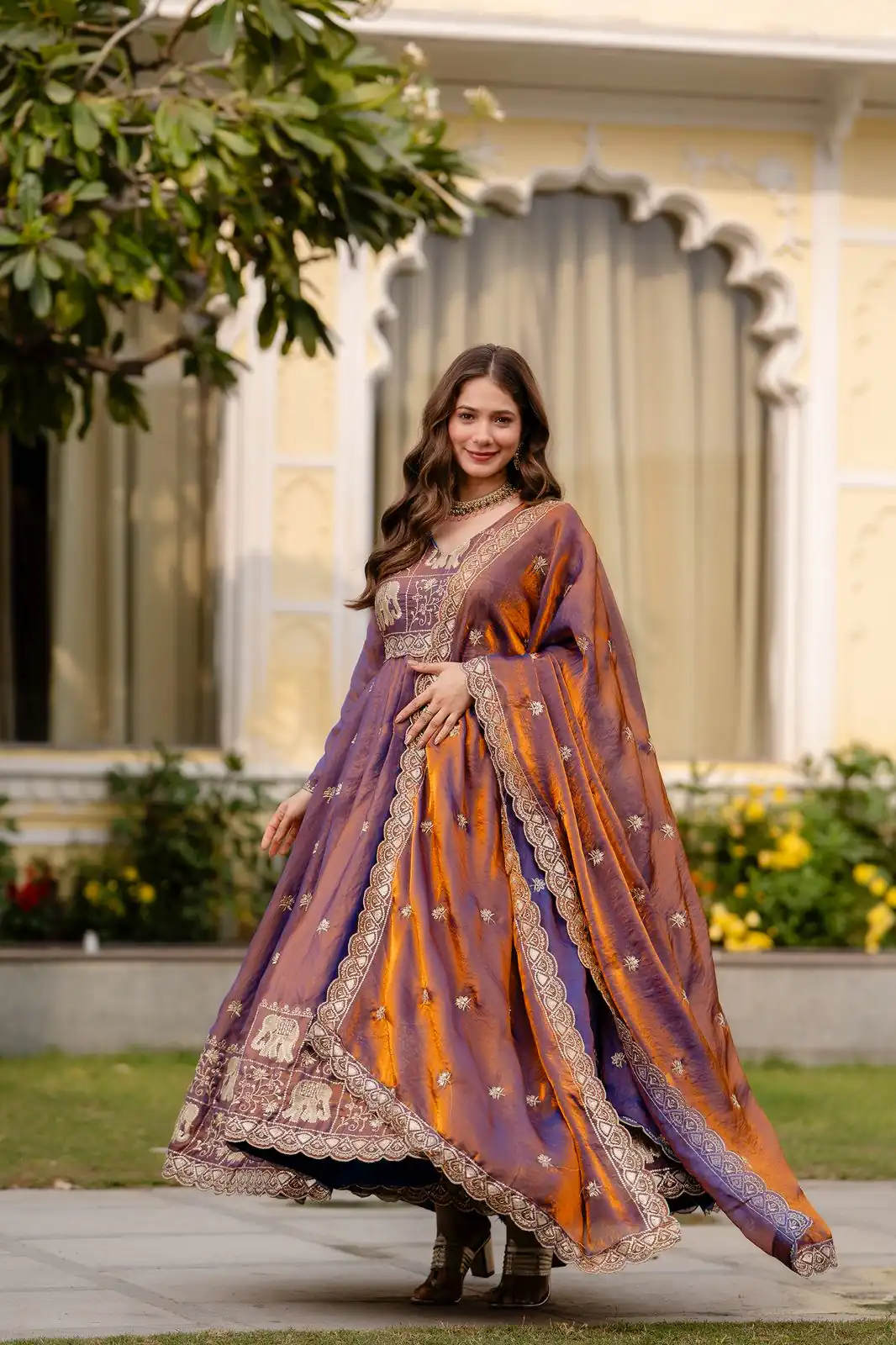 RR 38 Purple Fendy Satin Gown Perfect for Wedding, Party, Pongal, Makar Sankranti, Ganesh Chaturthi – . Available at ₹2649 only. Delivery 4-6 Wor | Bollywood Gowns, Creative Gowns, Designer Gowns, Embroidered Gowns, Gowns, Party Wear Gowns