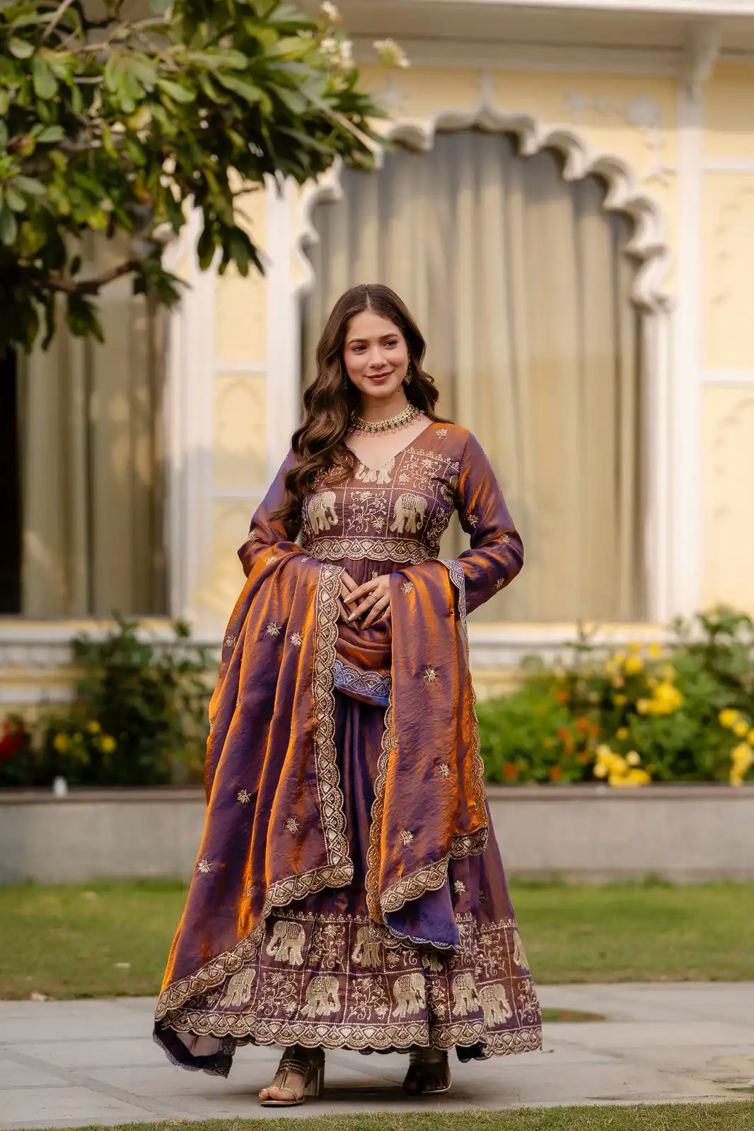 RR 38 Purple Fendy Satin Gown Perfect for Wedding, Party, Pongal, Makar Sankranti, Ganesh Chaturthi – . Available at ₹2649 only. Delivery 4-6 Wor | Bollywood Gowns, Creative Gowns, Designer Gowns, Embroidered Gowns, Gowns, Party Wear Gowns
