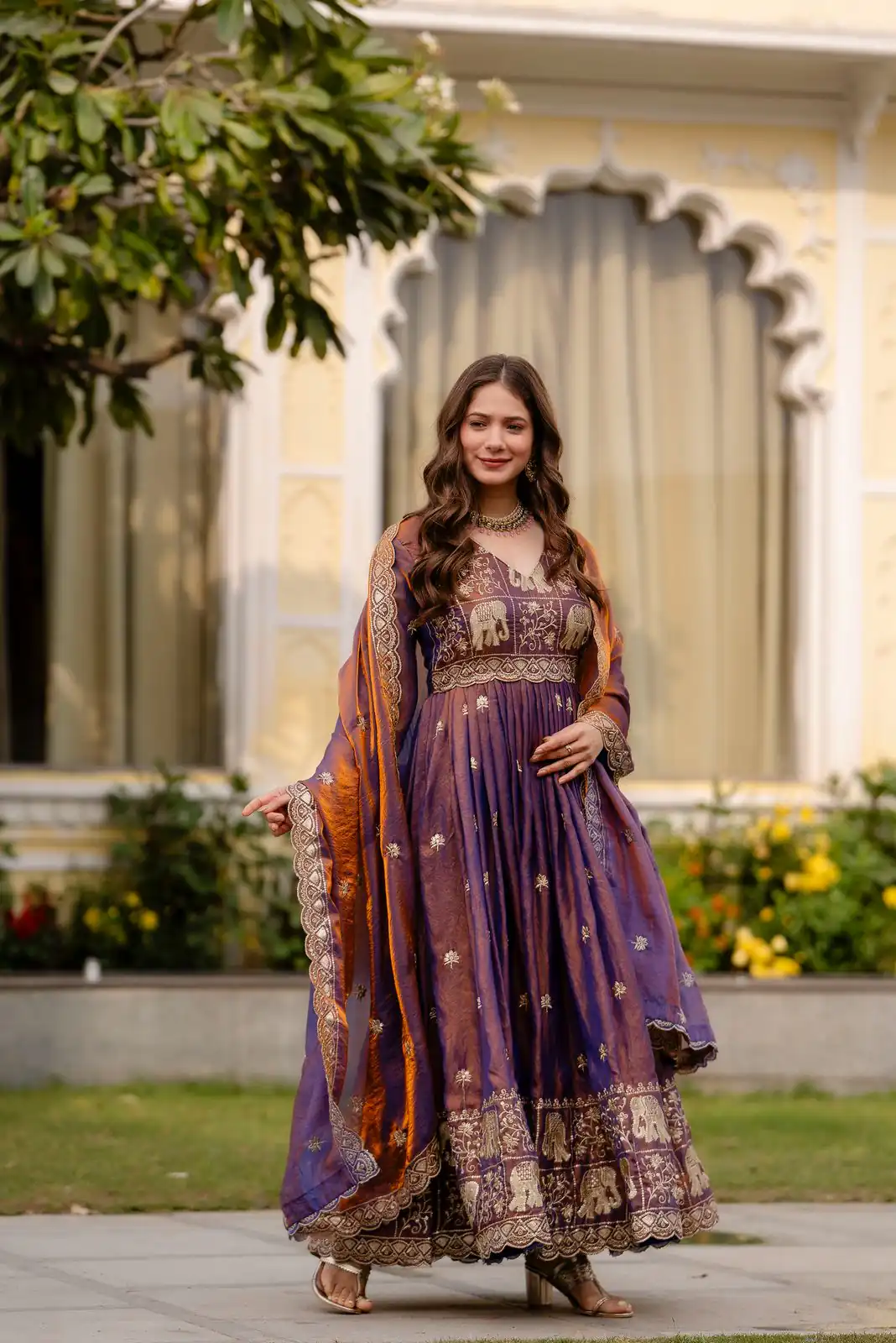 RR 38 Purple Fendy Satin Gown Perfect for Wedding, Party, Pongal, Makar Sankranti, Ganesh Chaturthi – . Available at ₹2649 only. Delivery 4-6 Wor | Bollywood Gowns, Creative Gowns, Designer Gowns, Embroidered Gowns, Gowns, Party Wear Gowns