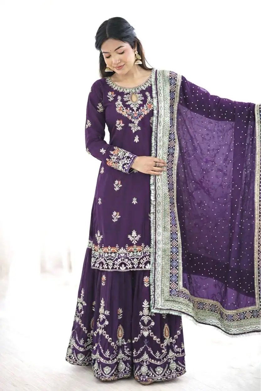 Purple Georgette Sequence Work Salwar Suit - Image 2