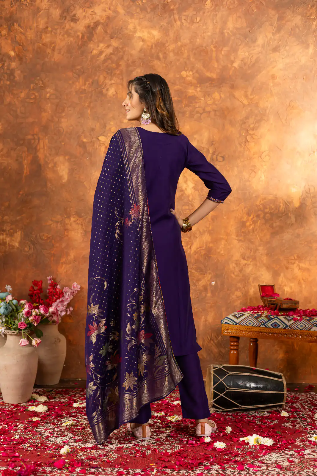 Purple Marina Silk Embroidery Work Salwar Suit - Image 4