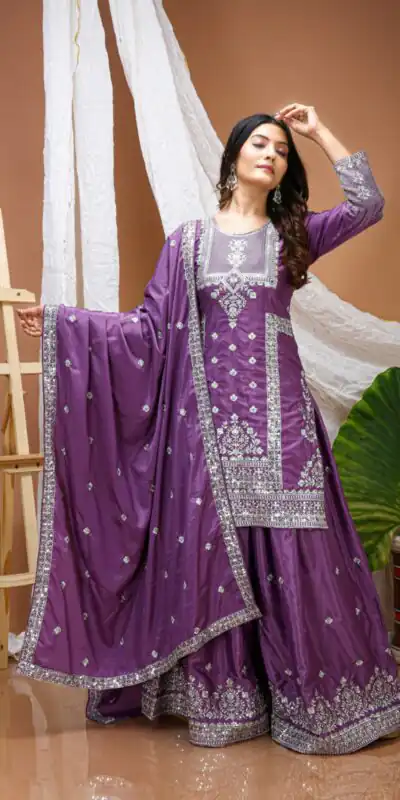 FE 127 Purple Natural Crep Salwar Suit Brown with Embroidery Work. Exclusive Offer ₹2449. Delivery 4-6 Working Days. Shop now. | Jump Suits, Straight Suits, Casual Suits, Creative suits, Designer Suits, Palazzo Suits, Party Wear Suits, Patiala Suits, Salwar suit