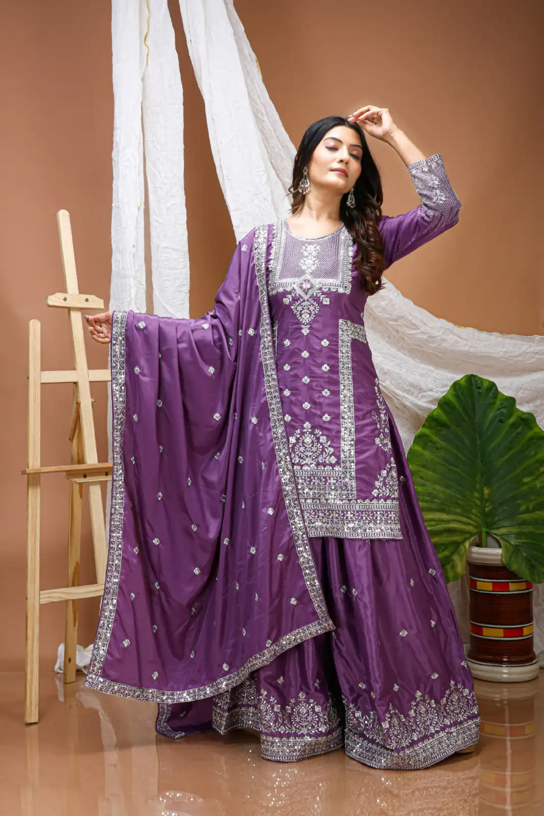 FE 127 Purple Natural Crep Salwar Suit Brown with Embroidery Work. Exclusive Offer ₹2449. Delivery 4-6 Working Days. Shop now. | Jump Suits, Straight Suits, Casual Suits, Creative suits, Designer Suits, Palazzo Suits, Party Wear Suits, Patiala Suits, Salwar suit
