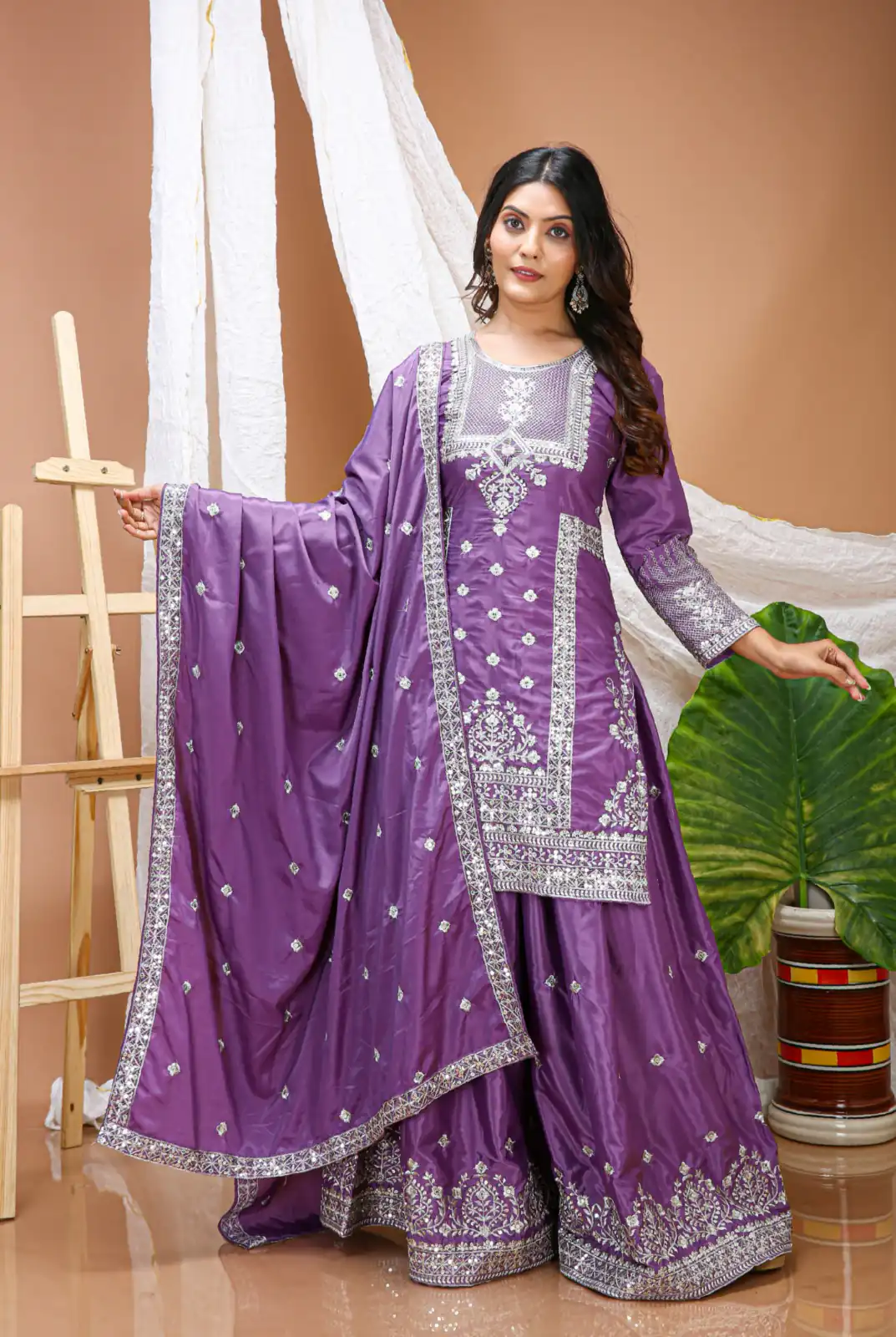 FE 127 Purple Natural Crep Salwar Suit Brown with Embroidery Work. Exclusive Offer ₹2449. Delivery 4-6 Working Days. Shop now. | Jump Suits, Straight Suits, Casual Suits, Creative suits, Designer Suits, Palazzo Suits, Party Wear Suits, Patiala Suits, Salwar suit