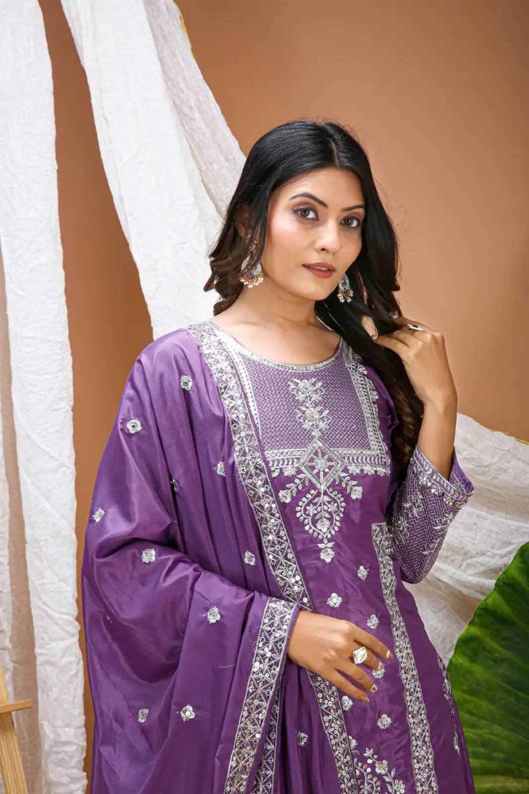 FE 127 Purple Natural Crep Salwar Suit Brown with Embroidery Work. Exclusive Offer ₹2449. Delivery 4-6 Working Days. Shop now. | Jump Suits, Straight Suits, Casual Suits, Creative suits, Designer Suits, Palazzo Suits, Party Wear Suits, Patiala Suits, Salwar suit