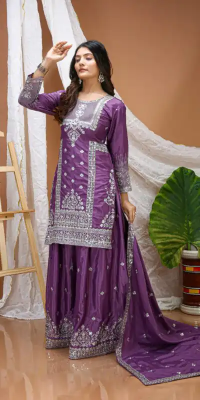 FE 127 Purple Natural Crep Salwar Suit Brown with Embroidery Work. Exclusive Offer ₹2449. Delivery 4-6 Working Days. Shop now. | Jump Suits, Straight Suits, Casual Suits, Creative suits, Designer Suits, Palazzo Suits, Party Wear Suits, Patiala Suits, Salwar suit