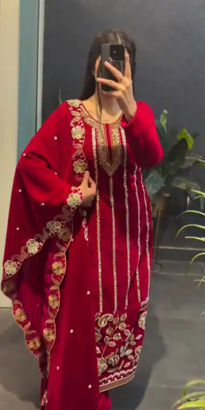 ST 1134 Red 9000 Velvet Salwar Suit with Lace Work & Embroidery Work. Available at ₹2099 only. Delivery 4-6 Working Days. Shop now. | Jump Suits, Straight Suits, Casual Suits, Creative suits, Designer Suits, Palazzo Suits, Party Wear Suits, Patiala Suits, Salwar suit